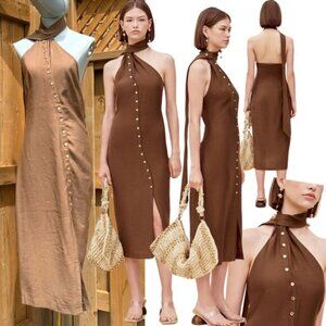 🆕 CULT GAIA 🧿 NWOT Romia Button-Detail Dress, Affogato Brown - Sz S